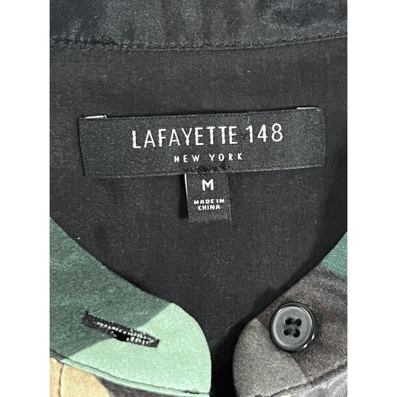 Lafayette 148 Silk Shirt Medium Button Up Geometric Long Sleeve Office Work - Picture 3 of 10